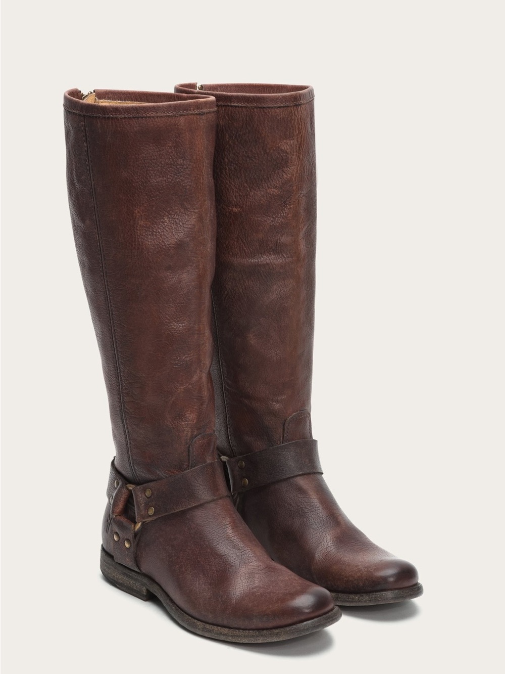 Frye Phillip Harness Tall Brown Leather Boots - Extended Calf